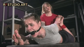 Leya Gets Tickled by Olivia - Hogtied, Ballgagged, and Electric Play on Her Soles (FULL HD MP4).webp