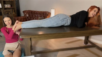 Weronika Lies On Her Belly In Jeans And Stella Tickle And Lick Her Feet In Tan Pantyhose - Full - UHD 3840x2160 - 4K.webp