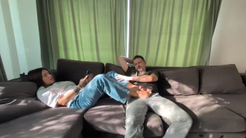 Ioana Mocanu and Faith - Cock teasing and footjob on sofa part 2.webp