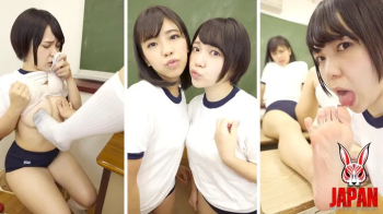 Smelly gym socks and saliva trails- Yuzu Shinkawa sucks Fuuka Nagano’s stinky toes until rivers of drool run down her.webp