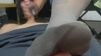 Paisley’s stinky feet in off black reinforced toe nylons.webp