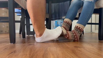 Nicole the Divine & RichPeruvian Play Table Footsies with Socks - Legs - Calf Muscles - Sock Removal - Feet Touching - T.webp