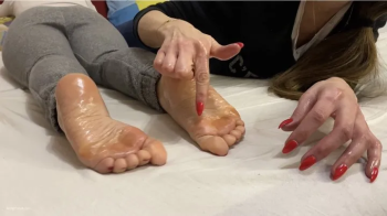 FOOT TICKLE MASSAGE FOR HER OILY SOLES WITH LONG RED NAILS - MOV HD.webp