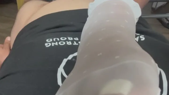 Paisley’s stinky feet in white reinforced toe nylon socks pov1.webp