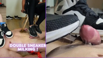 Double Sneaker Milking - Made to Surrender Under Their Dirty Soles - Lytta and Mia - FOOT DOMINATION - FEMALE DOMINATION.webp
