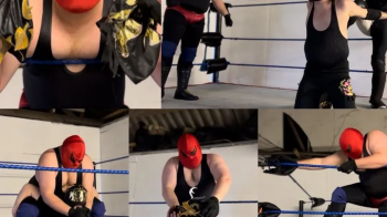 muscular masked wrestler dominates 2 jobbers.webp