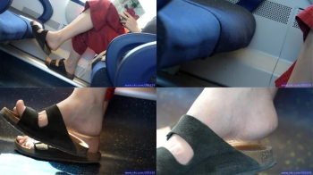 Rude bratty girl puts her birkentock sandals on seat, shoeprint on it, ignoring foot fetish.webp