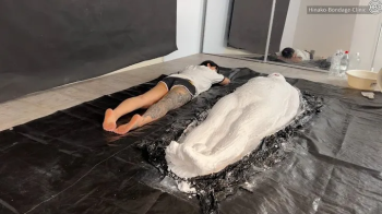 Girl Gets Plaster Bondage! (upwards angle).webp