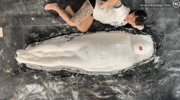 Girl Gets Plaster Bondage! (birds eye view angle).webp
