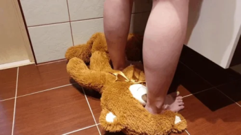 Unaware Giantess Using Teddy as a Bath Rug.webp