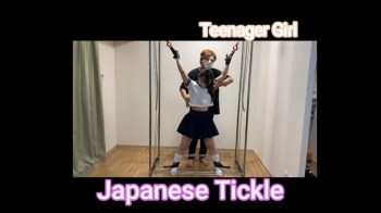 Teenager Girl - Tickling a cute girl in a school uniform while she's restrained in an X position.webp