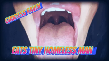 Giantess Raven eats tiny unhoused man.webp