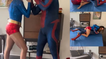 Ultra girl vs spider man wrestling match.webp