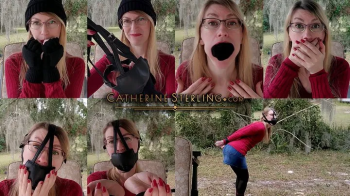 Wooly Glove Mouth Stuffing, Panel Harness Gag, & Sweater Self Bondage for Girl-in-Glasses! Bound Hopping! Mobile & Strea.webp