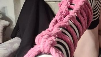 Leg self tie (shibari selftie) with pink rope and overknees - Watch and learn.webp