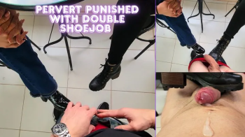Lytta and Mia Luxx - Sexy Dominant Double Boots Shoejob - Pervert Punished by Sexy Boots CBT & Shoejob Until He Cums POV.webp