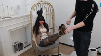 Chinese Bondage Foot Fetish - xy268-Black silk girl is tied up and her feet are hung up to tickle.webp