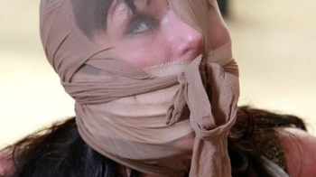 Gina Rae Michaels Bondage - JJ's pantyhose hooded elbow bondageescape attempt.webp