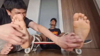 Hard Tickling for Skater Jock boy Tied to his Skateboard using different tools to take him to the limits.webp