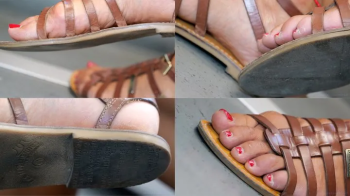 Dirty sandal feet. Foot toenails, soles and heels close-up details.webp