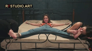 Leya in X-Position on Bed - Foot Licking and Tickling, Plus Intense Underarm Tickling by Xena and John (FULL HD MP4).webp