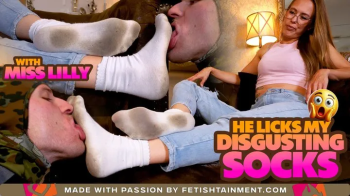 He's licking my disgusting socks! ( Dirty Socks Worship with Miss Lilly ) - 4K UHD MP4.webp