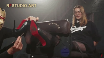 Brittany - Sexy Secretary Nylon Foot Tickling in Stocks (FULL HD MP4).webp