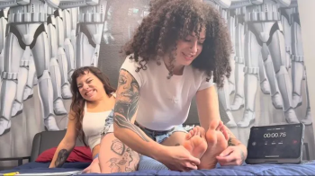 Foot Compare Turns Into Foot Tickling Competition with Dakota Quinn & Baphi Babi - Women Laughing - Latina Foot Fetish.webp