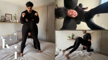 Wrestling Simona- Pedigree Hold Slammed on Bed (Black Long Sleeve, Black Leggings, Mixed Wrestling).webp