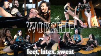 Three Queens, one licking slave- latex, sweat & high heels feast (4K).webp