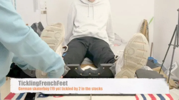 19 yo German skaterboy tickled by 2 in stocks (mobile).webp