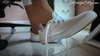 Come Under My Desk- White Canvas Keds and Tan Pantyhose HD.webp