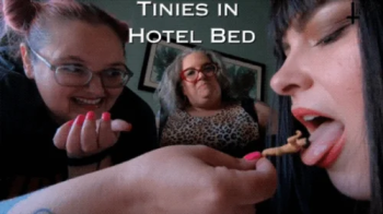 Tinies in Hotel Bed! - SD - with Sara Star, Miss Devora Moore, and Jane Judge in an unaware giantess film ft stomping, b.webp