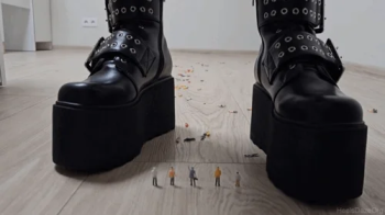 Giantess Crushes Tinies &amp; Village in Two Pairs of Gothic Boots.webp