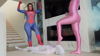Pink Panther Ruslana And Spider Girl Weronika Rule Over White Shadow At Their Feet Near Fire Place - Part 2 - 4K.webp