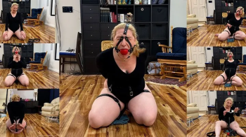 Trapped in Self Bondage, with handcuffs, locking harness gag and a wand to keep me distracted.webp