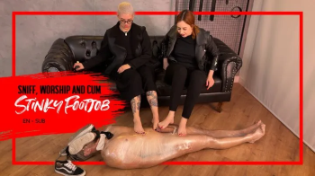 Nara and Lizzy mummify their foot slave with sneakers on his face and make him cum (1080 EN-sub) Footjob - Foot Smelling.webp