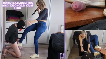 Lytta Blond - Hard Ballbusting and Cuckold Cum Lick - Sexy Lytta Kicks HARD bitch balls - Make him lick her used condoms.webp