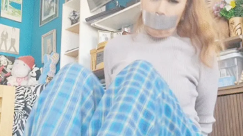 Self Tie Tape Gag in PJs.webp
