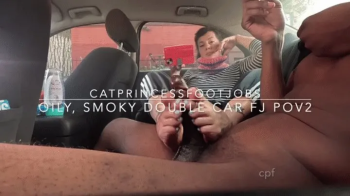 CatPrincess got him again! Another smoky double car draining, back to back nuts, light blue pedi, size 9 milf feet, pov2.webp