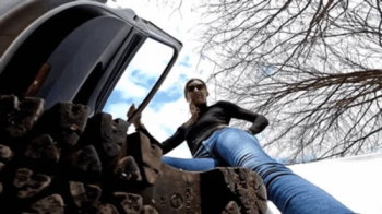 Unaware crushed under the giantess' boot and stuck to it (small version).webp