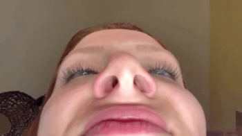 Tiny date gets lost in giantess' nose.webp