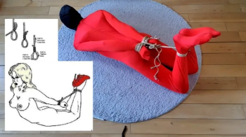 Hogtied self bondage in spandex bodysuit.webp