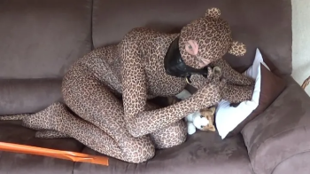 Wendy -cat- self bondage tape in leopard zentai.webp