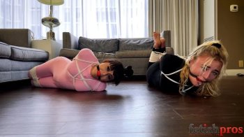 Barefoot Catsuit Girls In Fierce Rope Hogties Struggle Helplessly.webp