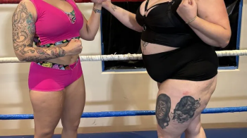Barefoot Gut Bash Match - Bootylicious Kara Punishes Sexy Sharon's Tummy.webp