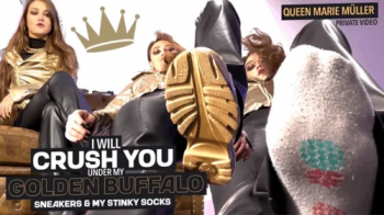 I will crush you under my golden Buffalo sneakers and my smelly socks! ( Private Giantess Fetish Video with Queen Marie.webp