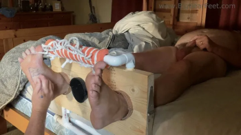 Tickled to Orgasm XI - foot stocks, pen to the feet, tickling and jacking off.webp