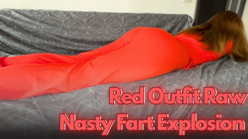 Sexy Red Outfit Fart Storm on Couch.webp