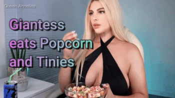 Giantess eats Popcorn and Tinies.webp